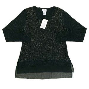 Soft Surroundings Wool Metallic Blend Long Sleeve V-Neck Sweater Top Sz Medium